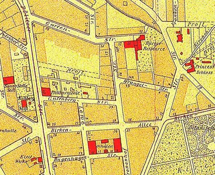 Ulica Wrangel Strasse na planie z 1907 roku